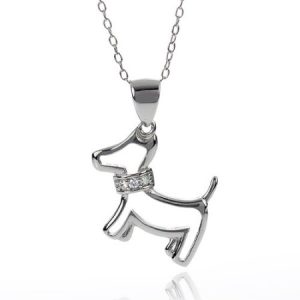 Alexandria Women's CZ Sterling Silver Dog Pendant, 18"