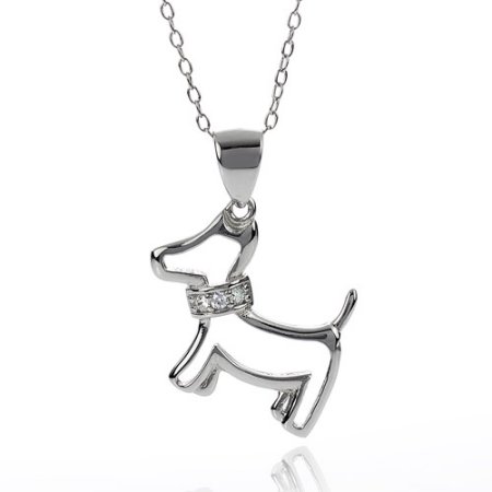 Alexandria Women's CZ Sterling Silver Dog Pendant, 18"