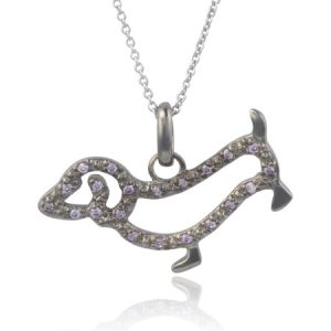 Brinley Co. Women's CZ Sterling Silver Dog Pendant Fashion Necklace, Gunmetal