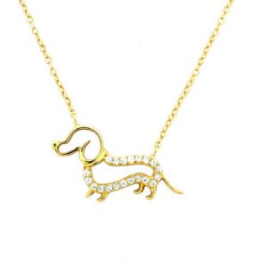 CZ 18kt Gold over Sterling Silver Outlined Dog Pendant, 18"