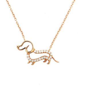 CZ 18kt Pink Gold over Sterling Silver Outlined Dog Pendant, 18"
