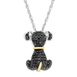 Duet 1/5 ct Black Diamond Dog Pendant Necklace in Sterling Silver & 14kt Gold
