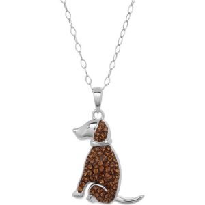 Luminesse Swarovski Element Sterling Silver "Loyal" Engraved Slogan Dog Pendant, 18"