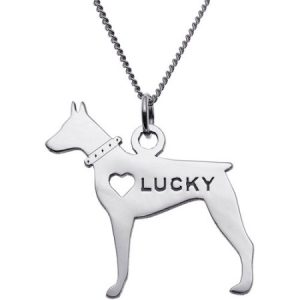 Personalized Sterling Silver Doberman Dog Silhouette Pendant