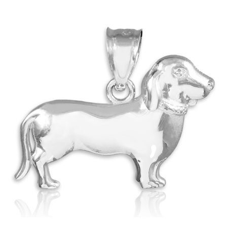Polished 10k White Gold Weiner Dog Charm Dachshund Pendant