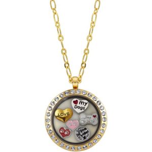 Round Rhinestone Gold-Tone Dog Lover Shaker Pendant, 20"