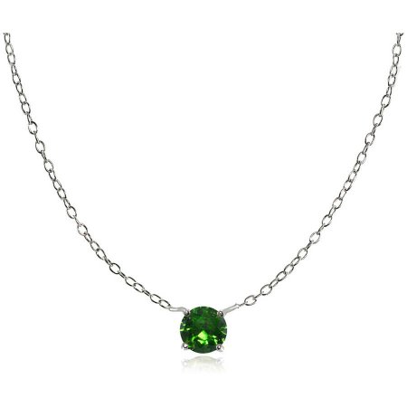 Round Simulated Emerald Sterling Silver Small Dainty Choker Necklace