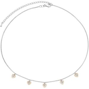 SS & 14K ROSE GOLD PLATED DIA ACCENT HEART 14" CHOKER NECKLACE WITH 3" EXTENDER