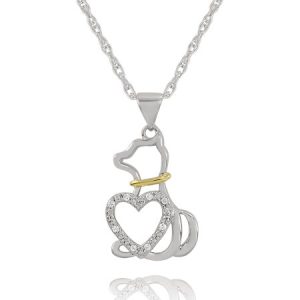 The Humane Society of the U.S. 2-Tone Sterling Silver Dog with Heart Pendant, 18"