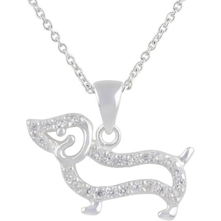 Truly Radiant Pave CZ Stone Sterling Silver Dog Pendant Necklace, 18"