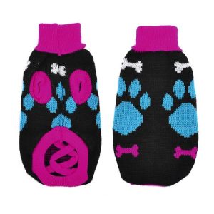 Unique Bargains Pet Dog Puppy Blue Fuchsia Bone Printed Turtleneck Sweater Costume Size XS