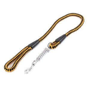 Unique Bargains Yellow Black Nylon Coated Braided Dog Pet Doggy Trigger Hook Leash 1.1M
