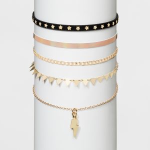 Lightning Charm and Chain Choker Necklace Set 5ct - Wild Fable Gold