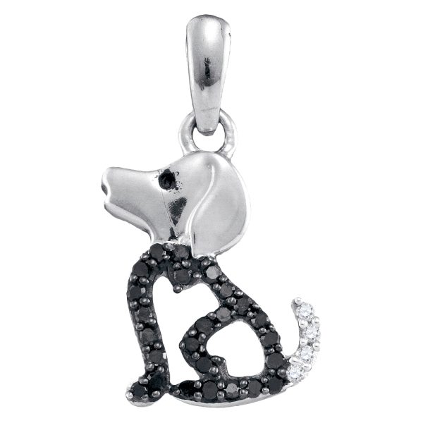 10k White Gold Black Colored Diamond Dog Doggy Puppy Fashion Pendant(.12 cttw.)