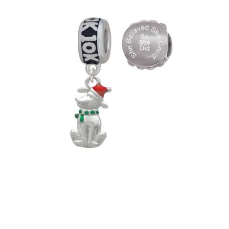2-D Christmas Dog with Red Hat 10K Run She Believed She Could Charm Beads (Set of 2)