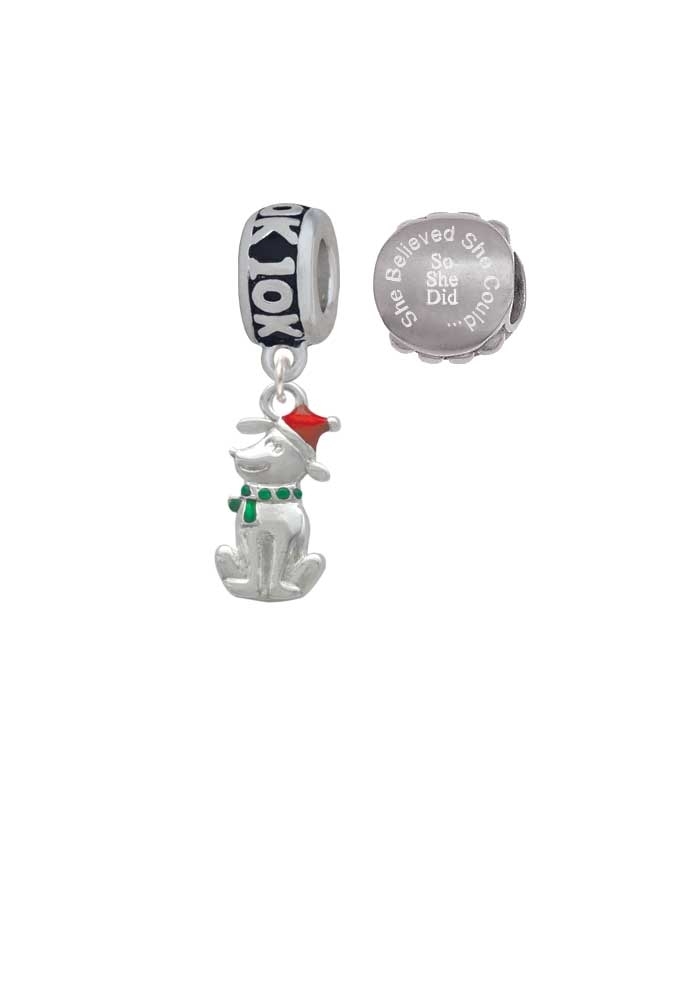 2-D Christmas Dog with Red Hat 10K Run She Believed She Could Charm Beads (Set of 2)