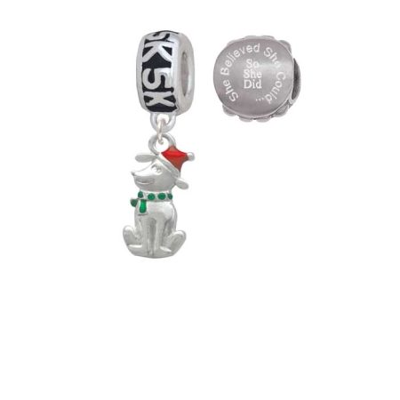 2-D Christmas Dog with Red Hat 5K Run She Believed She Could Charm Beads (Set of 2)
