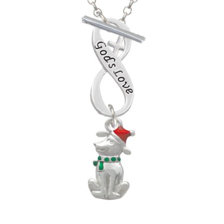 2-D Christmas Dog with Red Hat God's Love Infinity Toggle Necklace