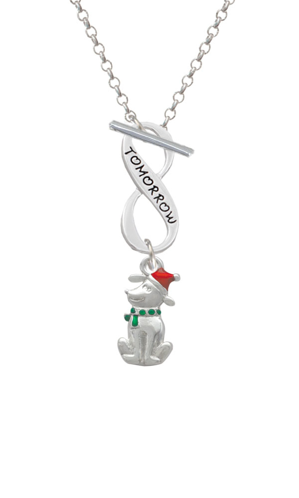 2-D Christmas Dog with Red Hat Today Tomorrow Infinity Toggle Necklace