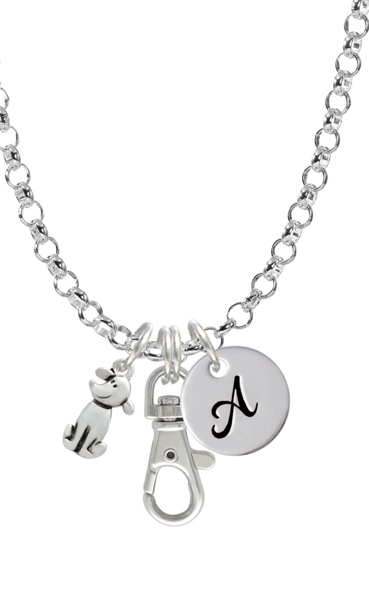 2-D Dog Initial Badge Clip Necklace