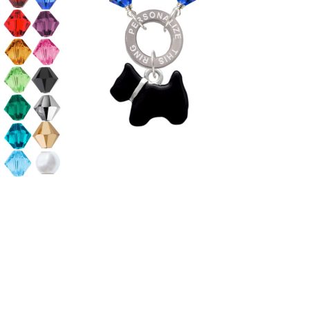 Black Scottie Dog Custom Engraved Name Ring Crystal Necklace