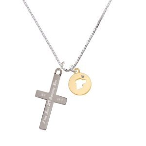 Gold Tone Dog Head Silhouette - Everlasting Love - Cross Necklace