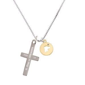 Gold Tone Dog Head Silhouette - Strong and Courageous - Cross Necklace