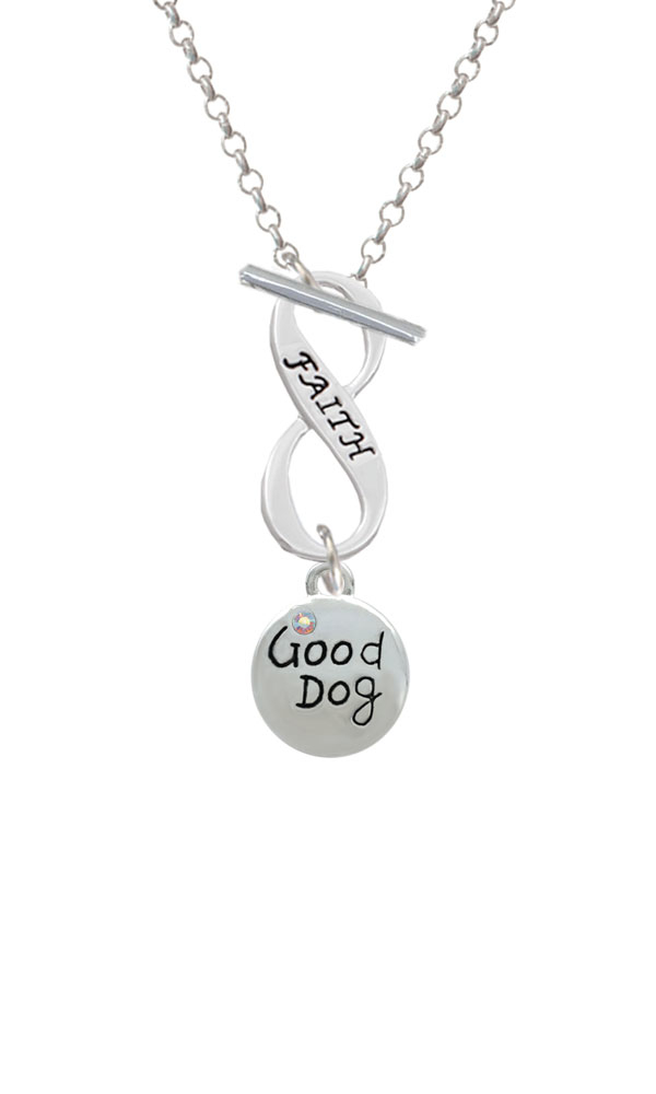 Good Dog with AB Crystal and Paw Print Faith Infinity Toggle Necklace