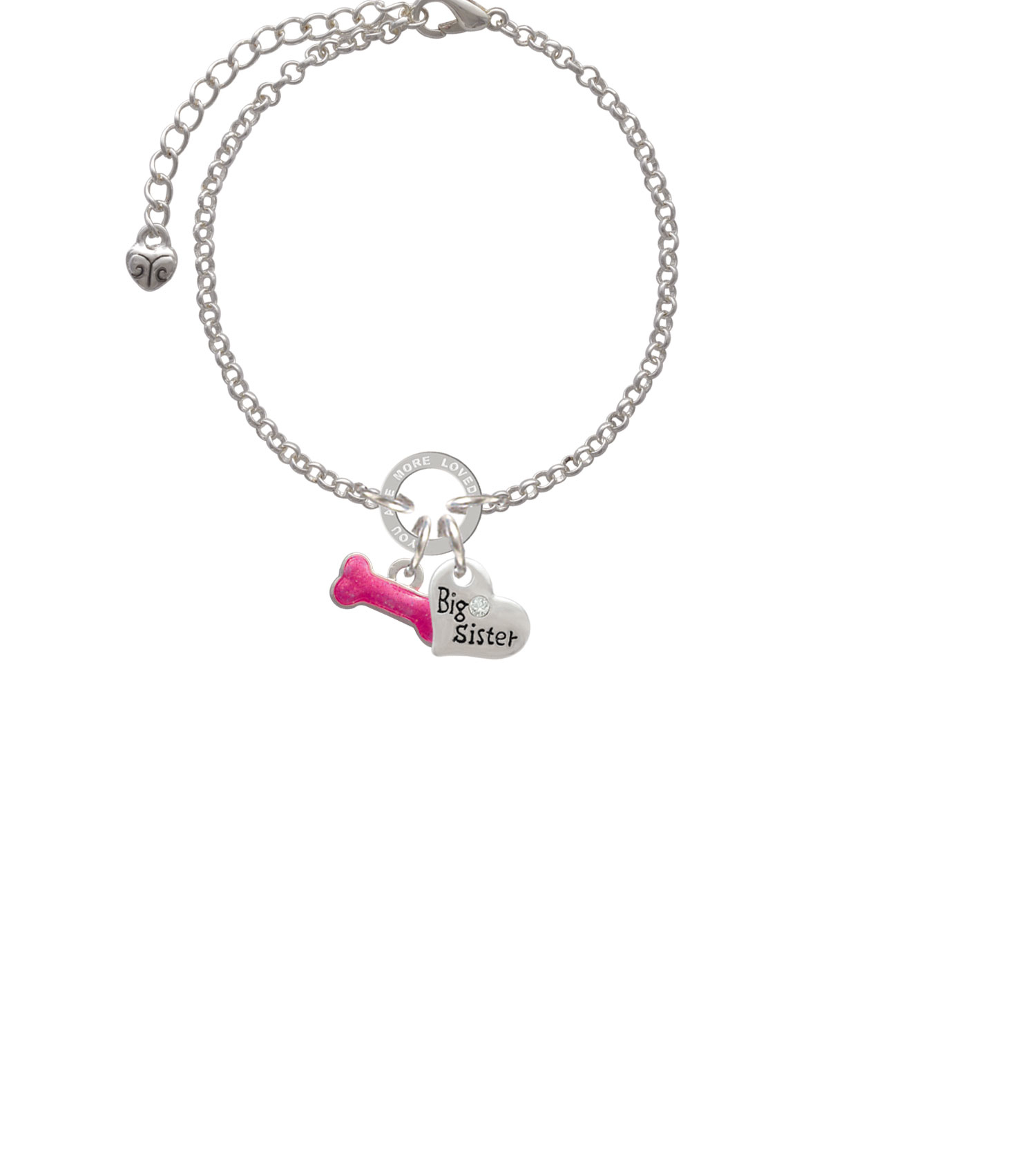 Hot Pink Glitter Dog Bone You Are Loved Circle Bracelet