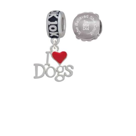 I love Dogs with Red Heart 10K Run She Believed She Could Charm Beads (Set of 2)