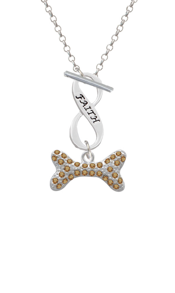 Large Brown Crystal Dog Bone Faith Infinity Toggle Necklace