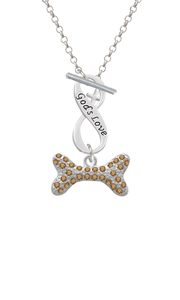Large Brown Crystal Dog Bone God's Love Infinity Toggle Necklace