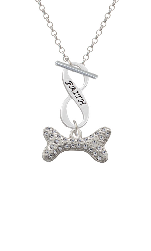 Large Clear Crystal Dog Bone Faith Infinity Toggle Necklace