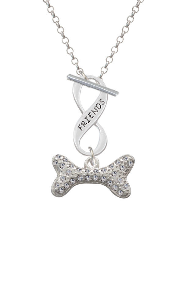 Large Clear Crystal Dog Bone Friends Infinity Toggle Necklace