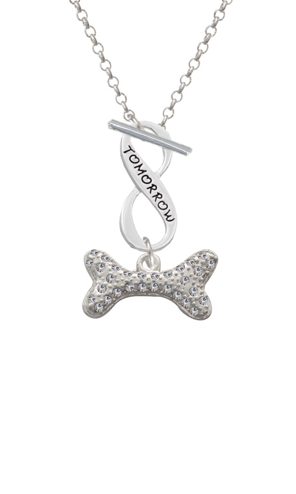 Large Clear Crystal Dog Bone Today Tomorrow Infinity Toggle Necklace