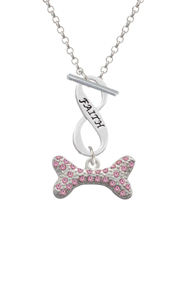 Large Light Pink Crystal Dog Bone Faith Infinity Toggle Necklace