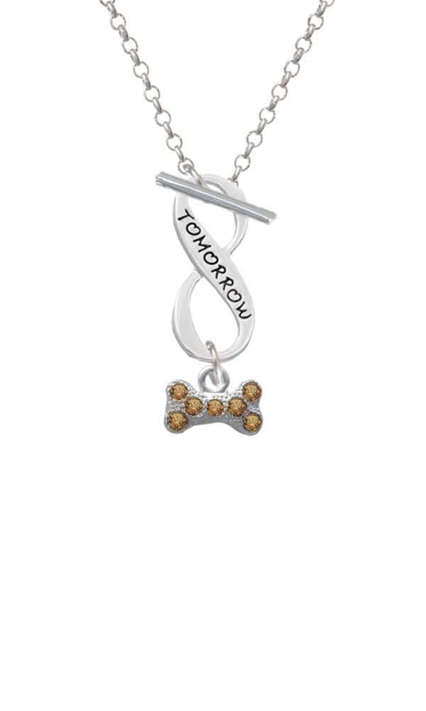 Mini Brown Crystal Dog Bone Today Tomorrow Infinity Toggle Necklace