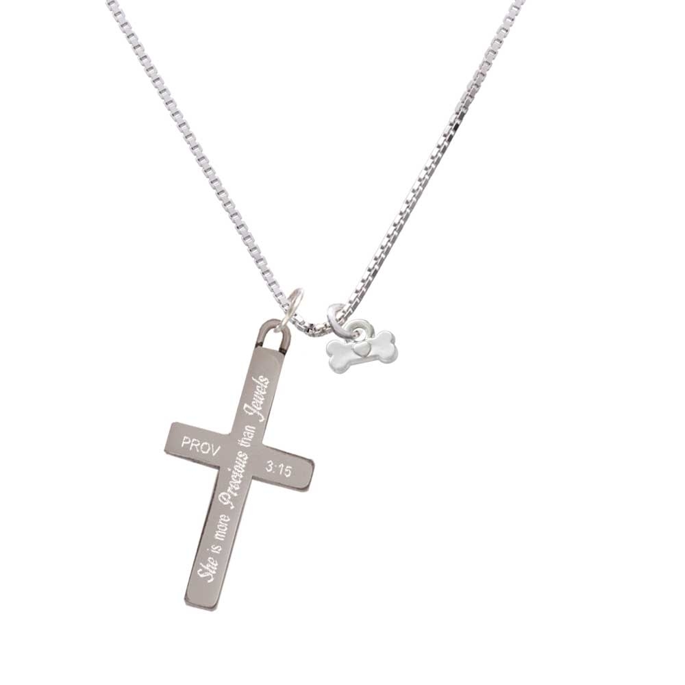 Mini Dog Bone with Heart - She is More Precious - Cross Necklace