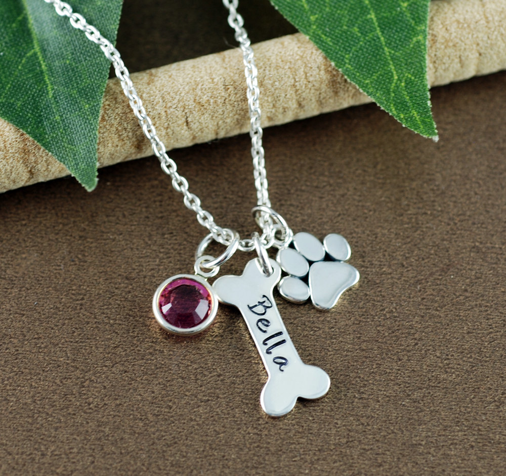Personalized Dog Bone Necklace with Dog Paw
