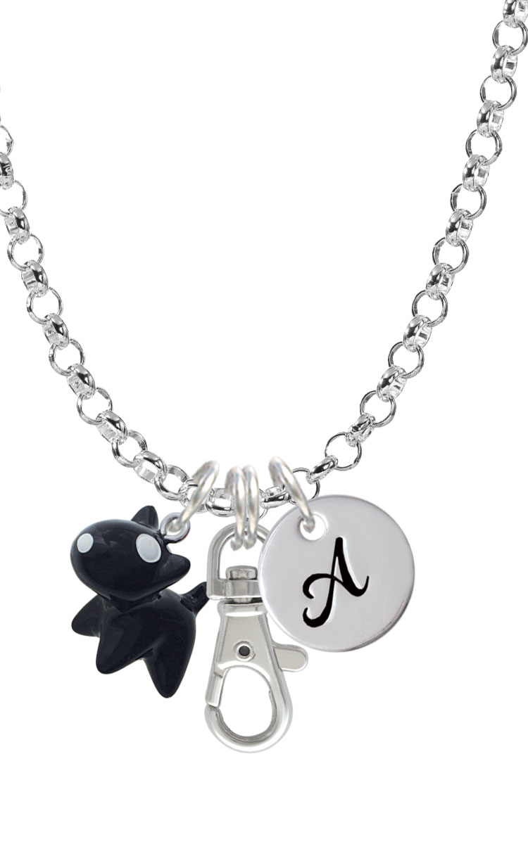 Resin Black Bull Terrier Dog Initial Badge Clip Necklace