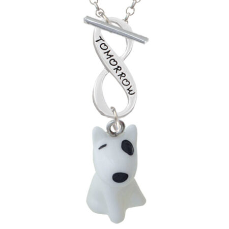 Resin White Bull Terrier Dog Today Tomorrow Infinity Toggle Necklace