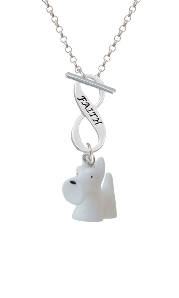 Resin White Scottie Dog Faith Infinity Toggle Necklace