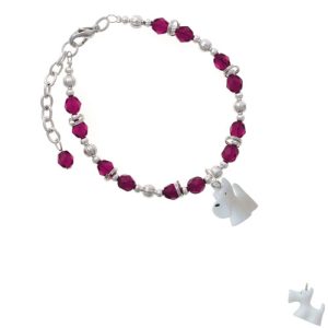 Resin White Scottie Dog Magenta Beaded Bracelet