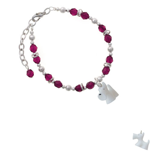 Resin White Scottie Dog Magenta Beaded Bracelet