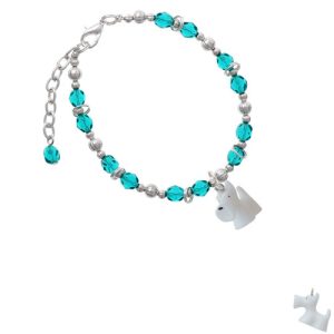 Resin White Scottie Dog Teal Beaded Bracelet