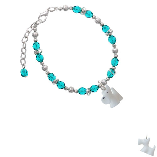 Resin White Scottie Dog Teal Beaded Bracelet