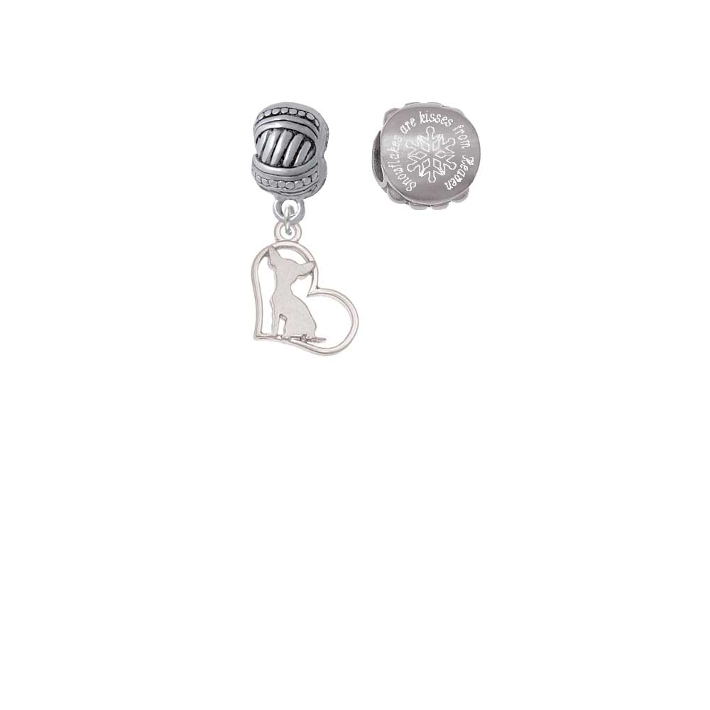 Silvertone Chihuahua Silhouette Heart Snowflakes are Kisses from Heaven Charm Beads (Set of 2)