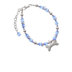 Silvertone Large Clear Crystal Dog Bone Light Blue Beaded Bracelet