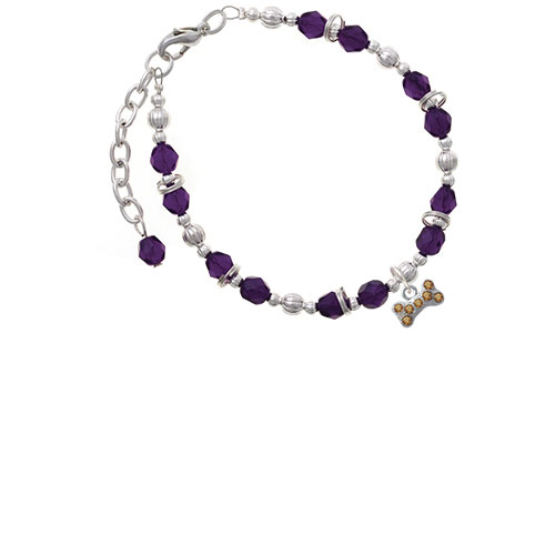 Silvertone Mini Brown Crystal Dog Bone Purple Beaded Bracelet