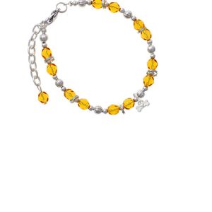 Silvertone Mini Dog Bone with Heart Yellow Beaded Bracelet